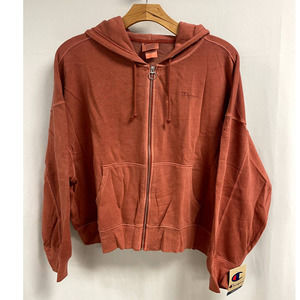 CHAMPION Women's Garment Dye Full Zip Fleece Hoodie Script Logo Coral 2XL